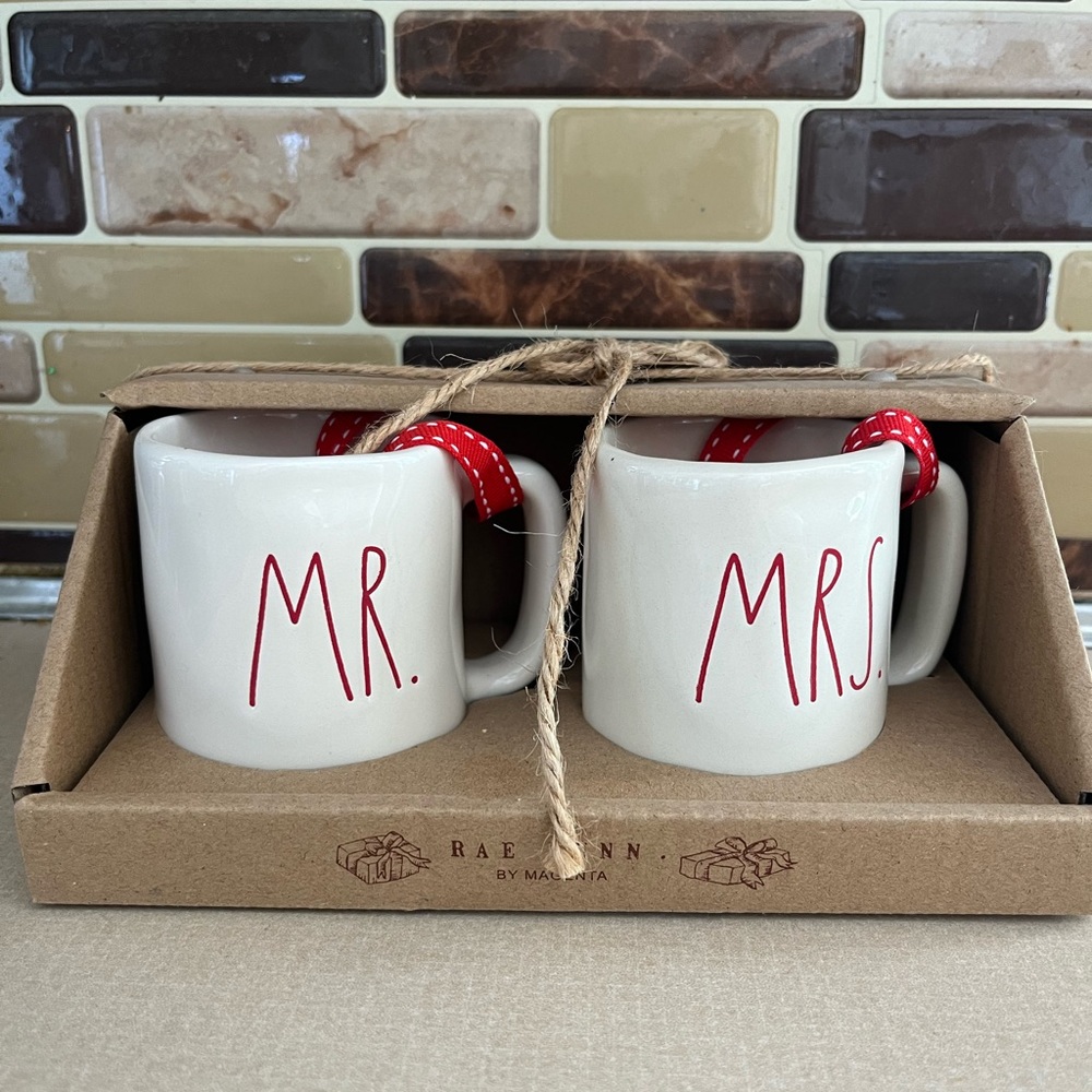 Mr. & Mrs. Rae Dunn mini mug ornaments